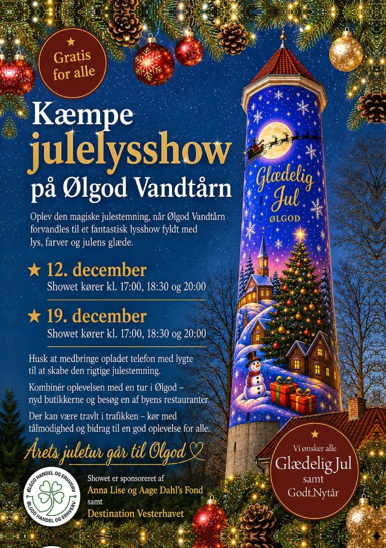 Kæmpe julelysshow på Ølgod Vandtårn - Gratis for alle