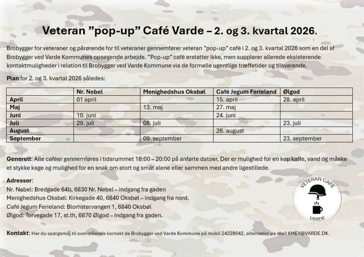 Veteraner og pårørende kan deltage i uformelle pop-up café i Ølgod