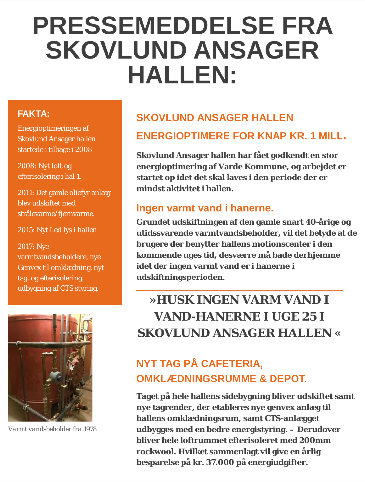 Pressemeddelelse fra Skovlund Ansager Hallen