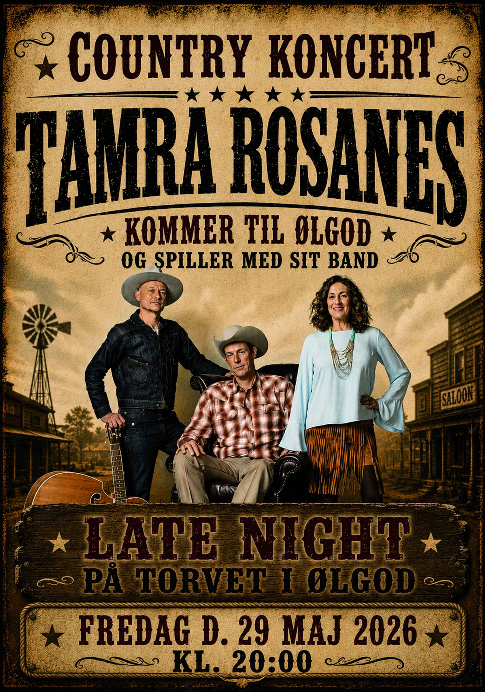 WESTERN - LATE NIGHT I ØLGOD - TAMRA ROSANES MED BAND SPILLER PÅ TORVET