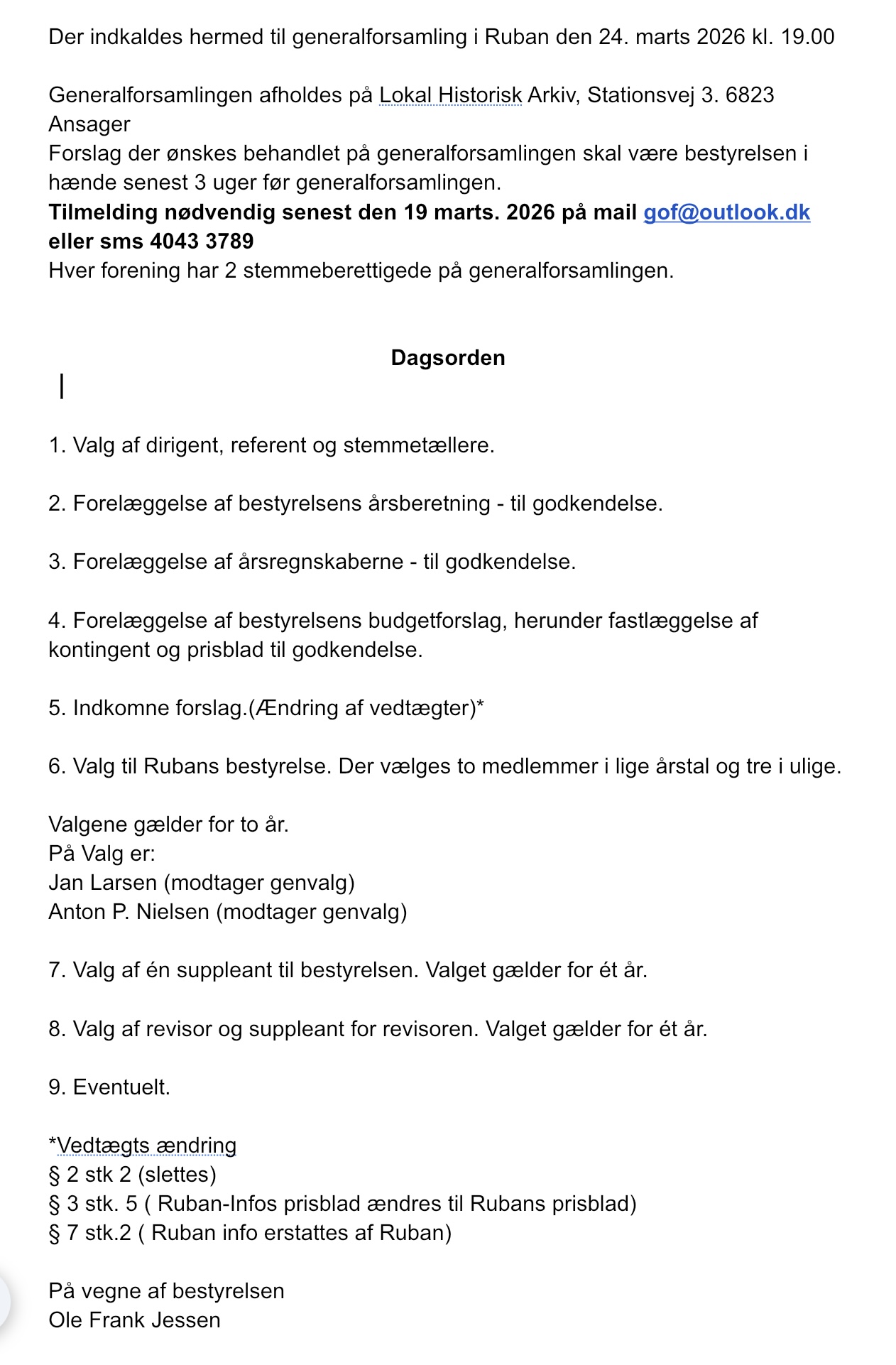 Generalforsamling  Ruban