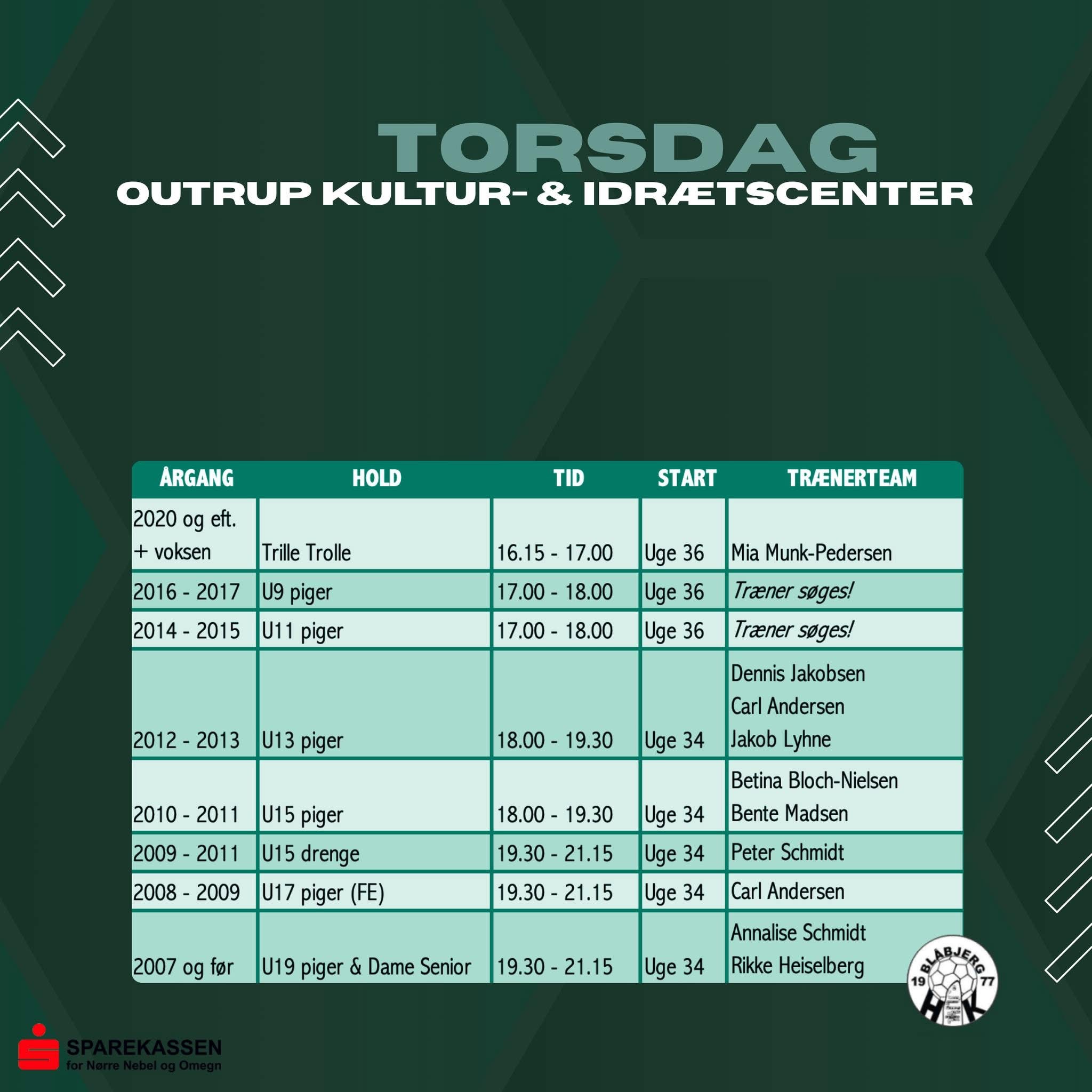 Nye træningstider klar i Blåbjerg Håndbold
