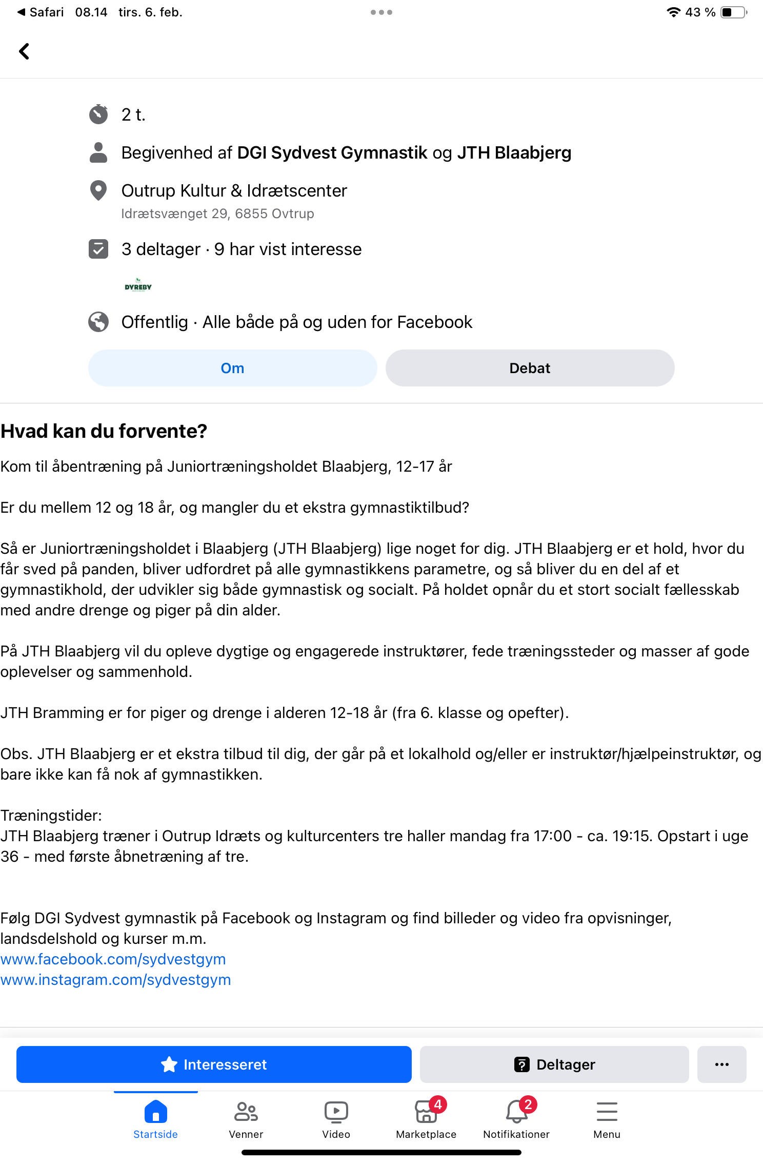 Åben træning Juniortræningsholdet Blåbjerg