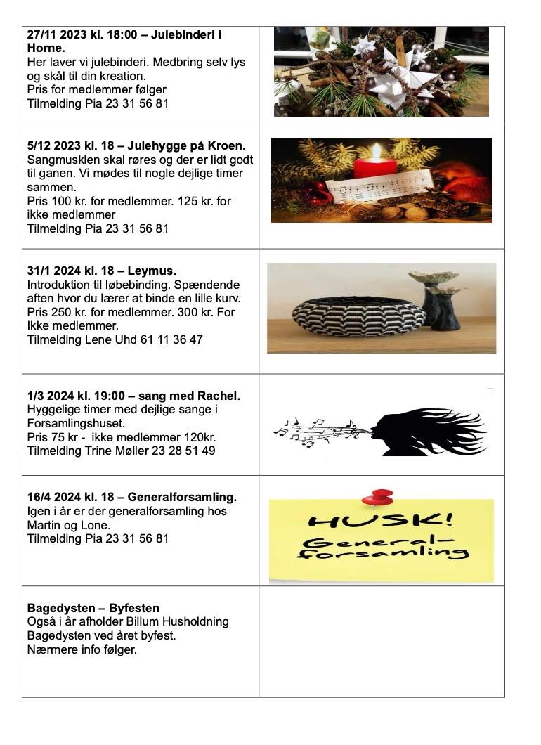2023/2024 program for Billum Husholdningsforening
