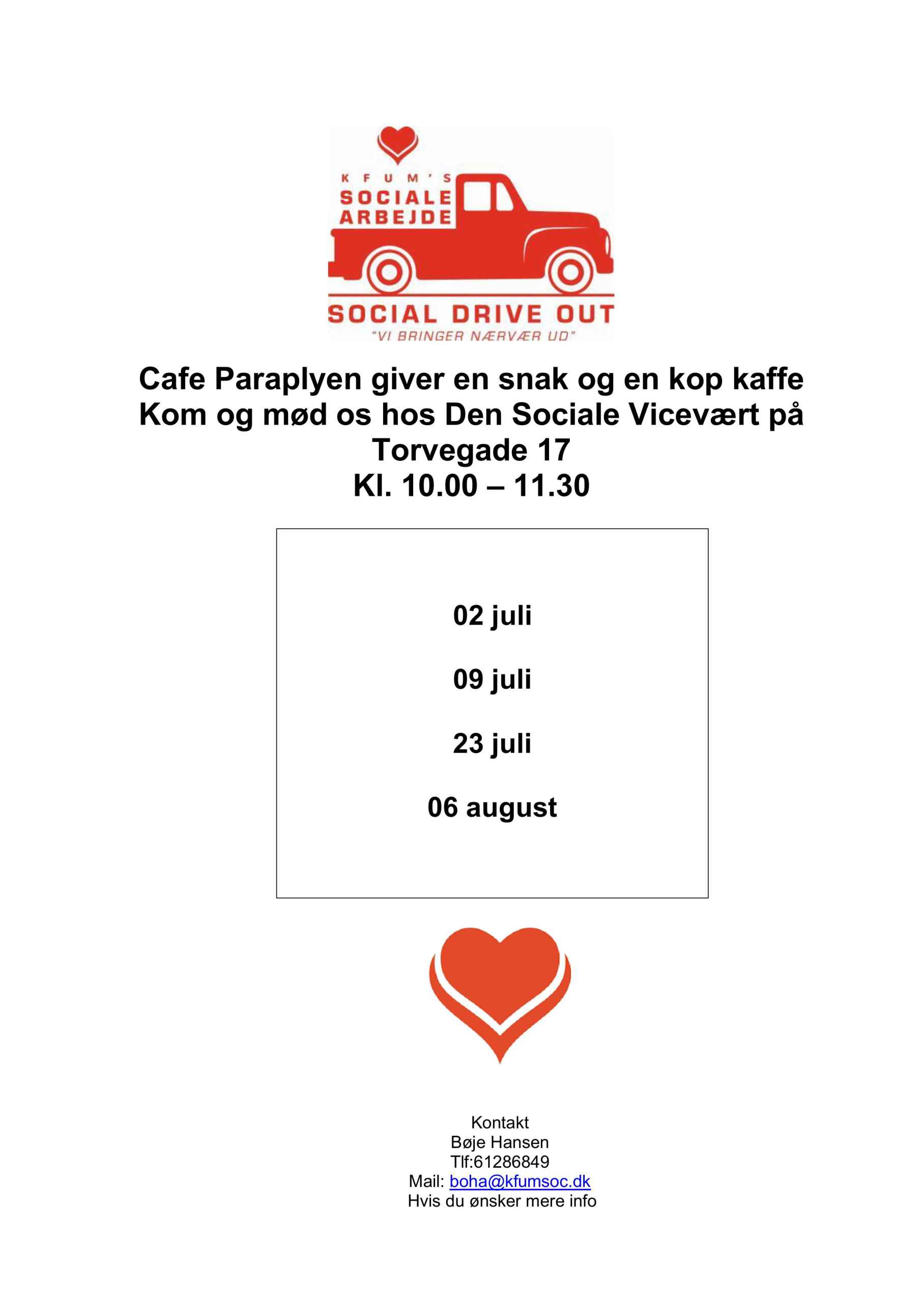 Ølgod. Cafe Paraplyen inviterer til kaffe og samtale hos den sociale vicevært - Torvegade 17 Ølgod