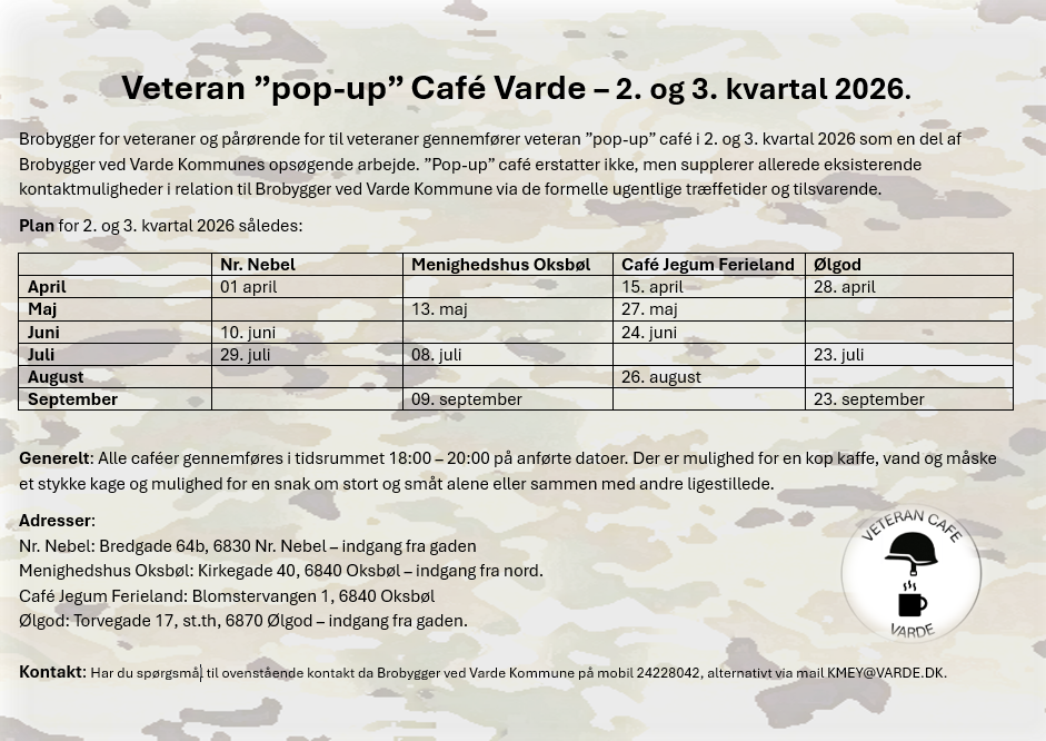 Veteraner og pårørende kan deltage i uformelle pop-up café i Ølgod