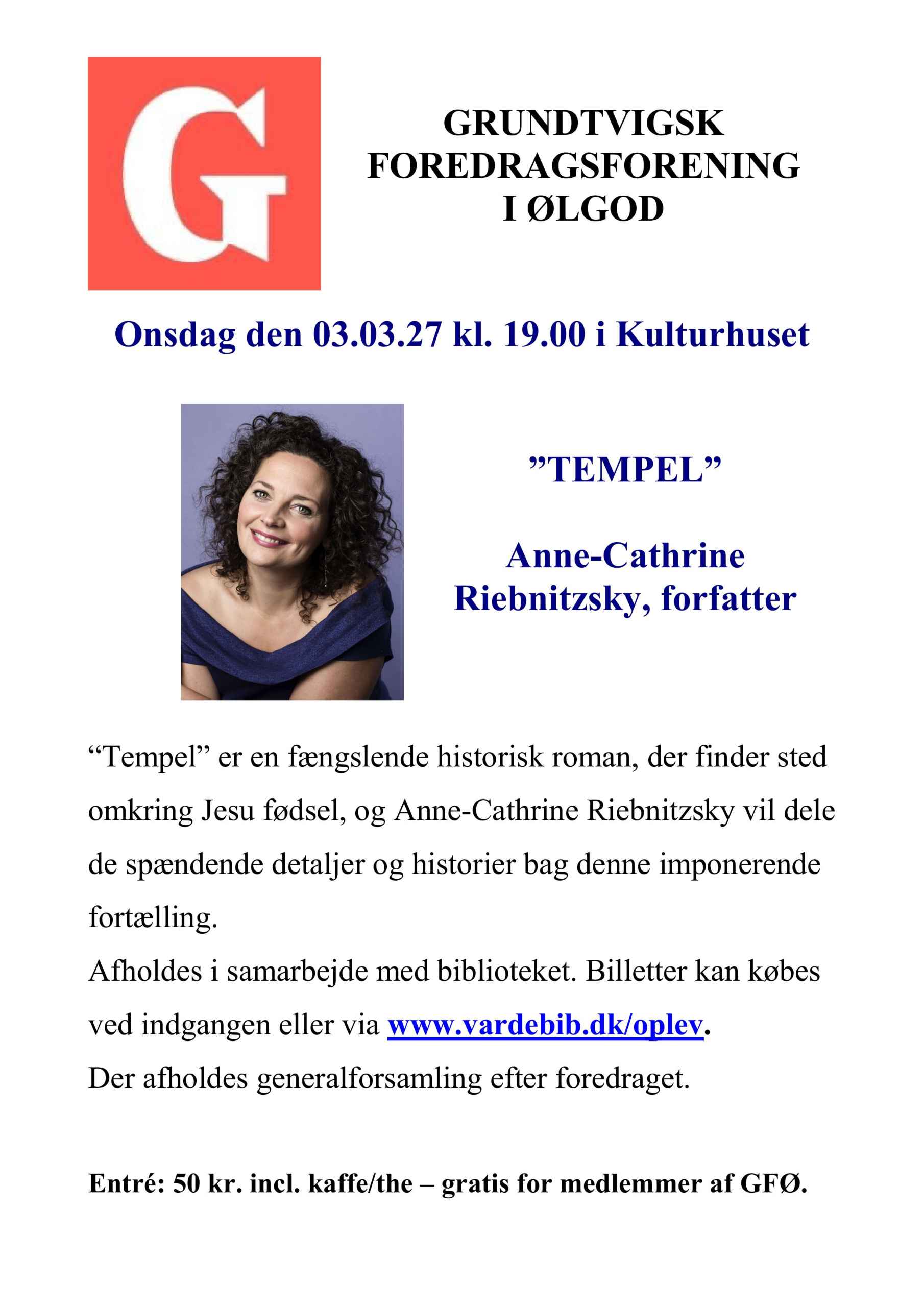Foredraget ”Tempel”  Anne-Cathrine  Riebnitzsky, forfatter