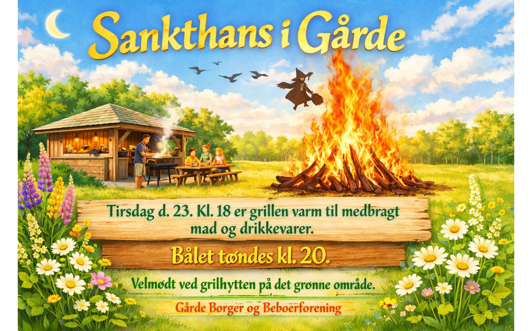 Sankthans i Gårde Kl. 18 - Grillen er varm til medbragt mad og drikkevarer.