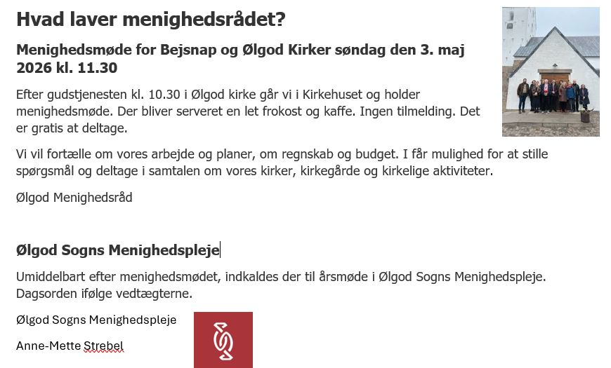 Hvad laver menighedsrådet?  Menighedsmøde for Bejsnap og Ølgod Kirker