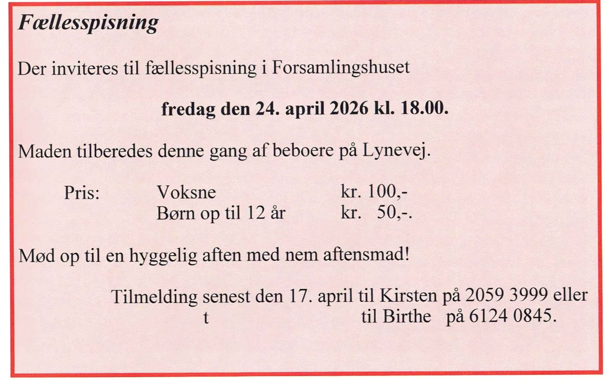 Fællesspisning i Strellev Forsamlingshus