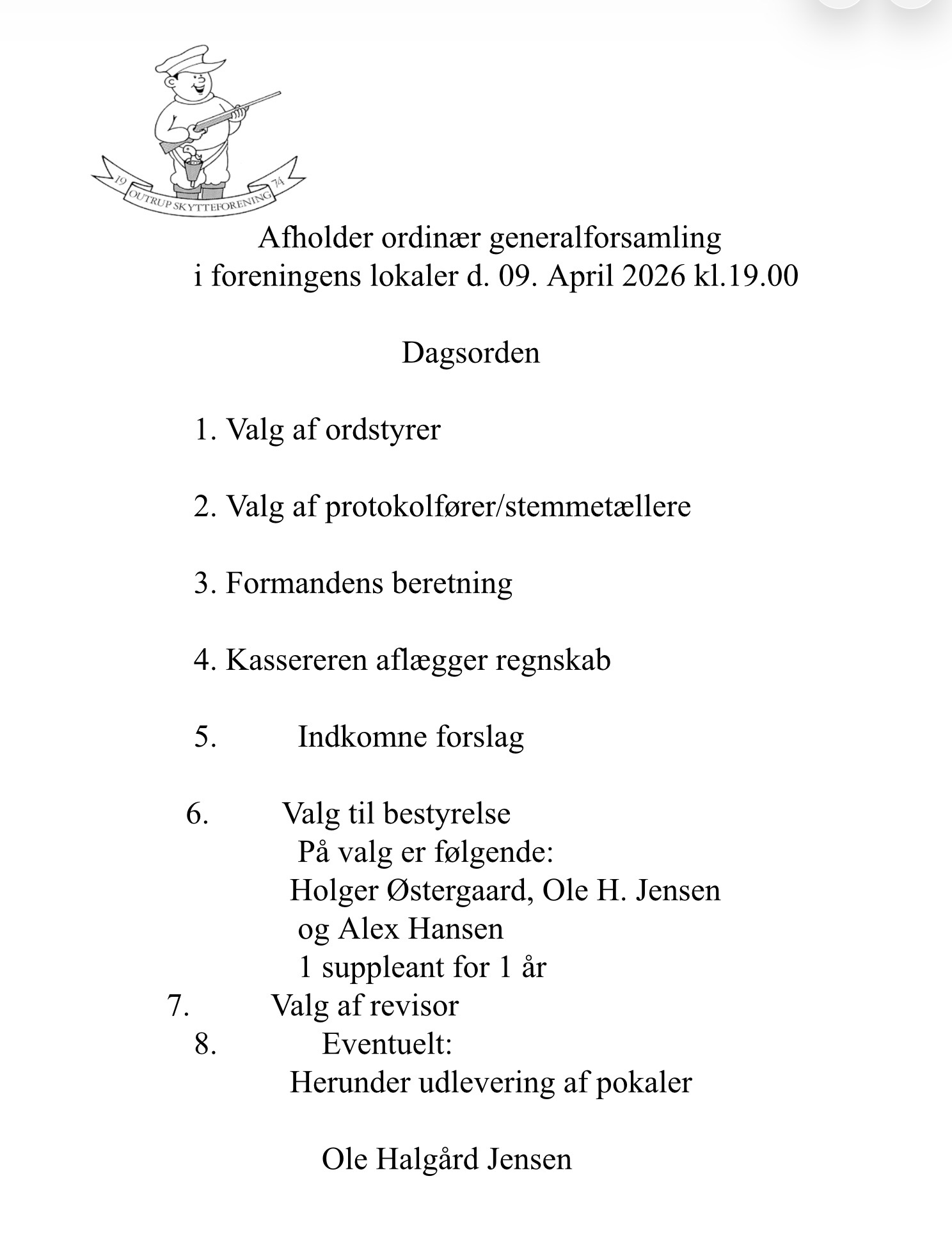 Generalforsamling Outrup Skytteforening