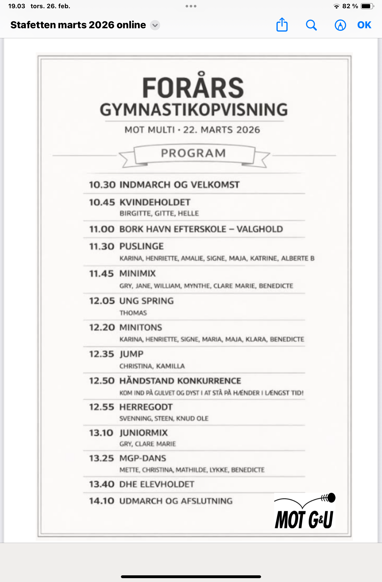 Forårs gymnastikopvisning 22. marts 2026