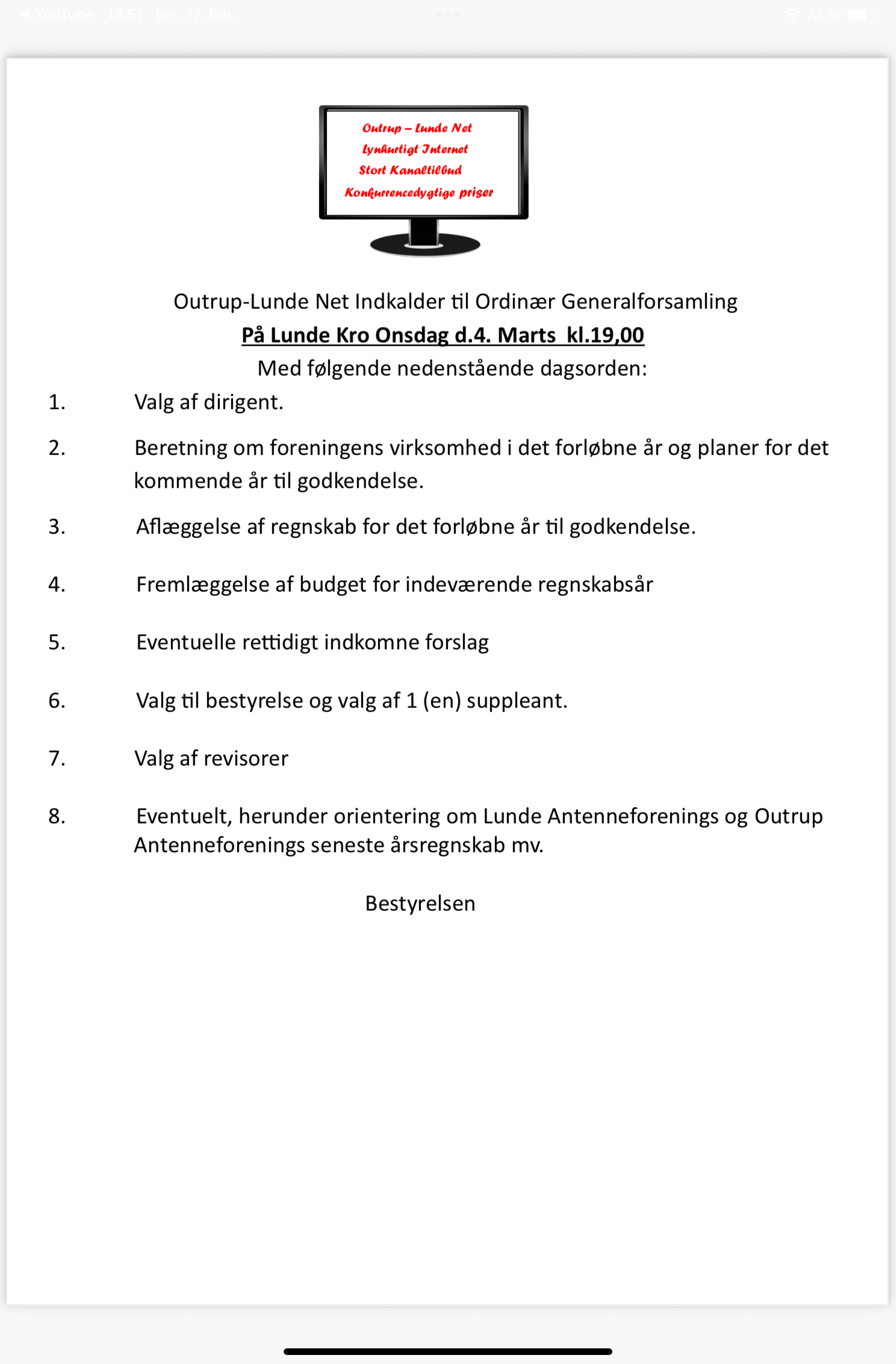 Generalforsamling i Outrup-Lunde Net