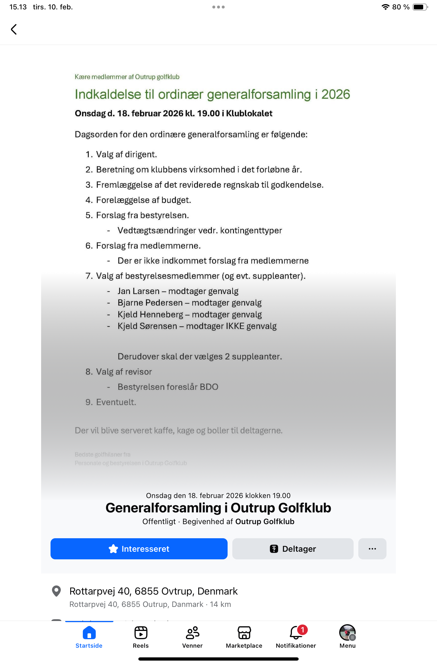 Generalforsamling i Outrup Golfklub