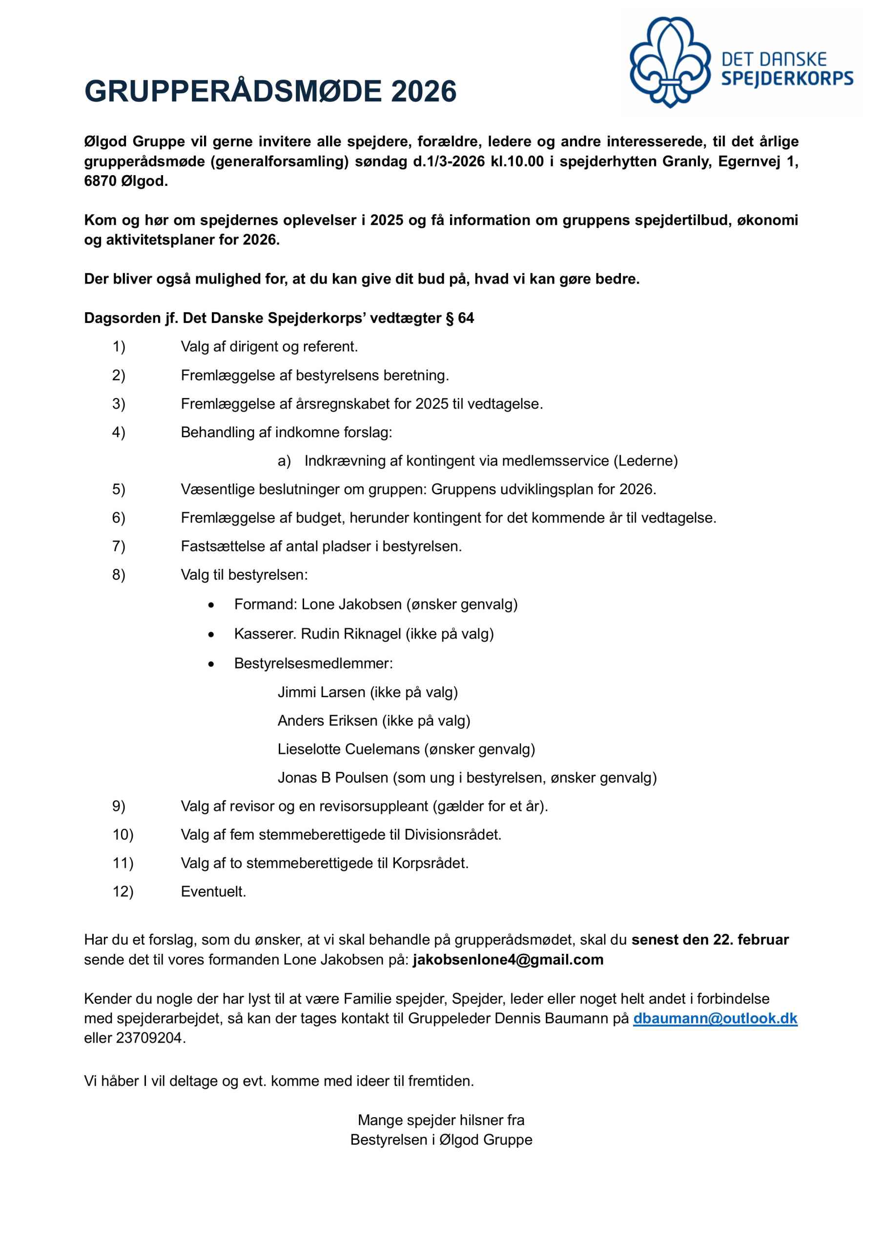GRUPPERÅDSMØDE 2026 -  Det Danske Spejderkorps - Ølgod gruppen