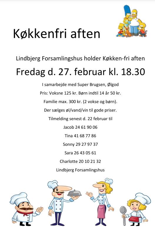 Lindbjerg Forsamlingshus holder Køkken-fri aften