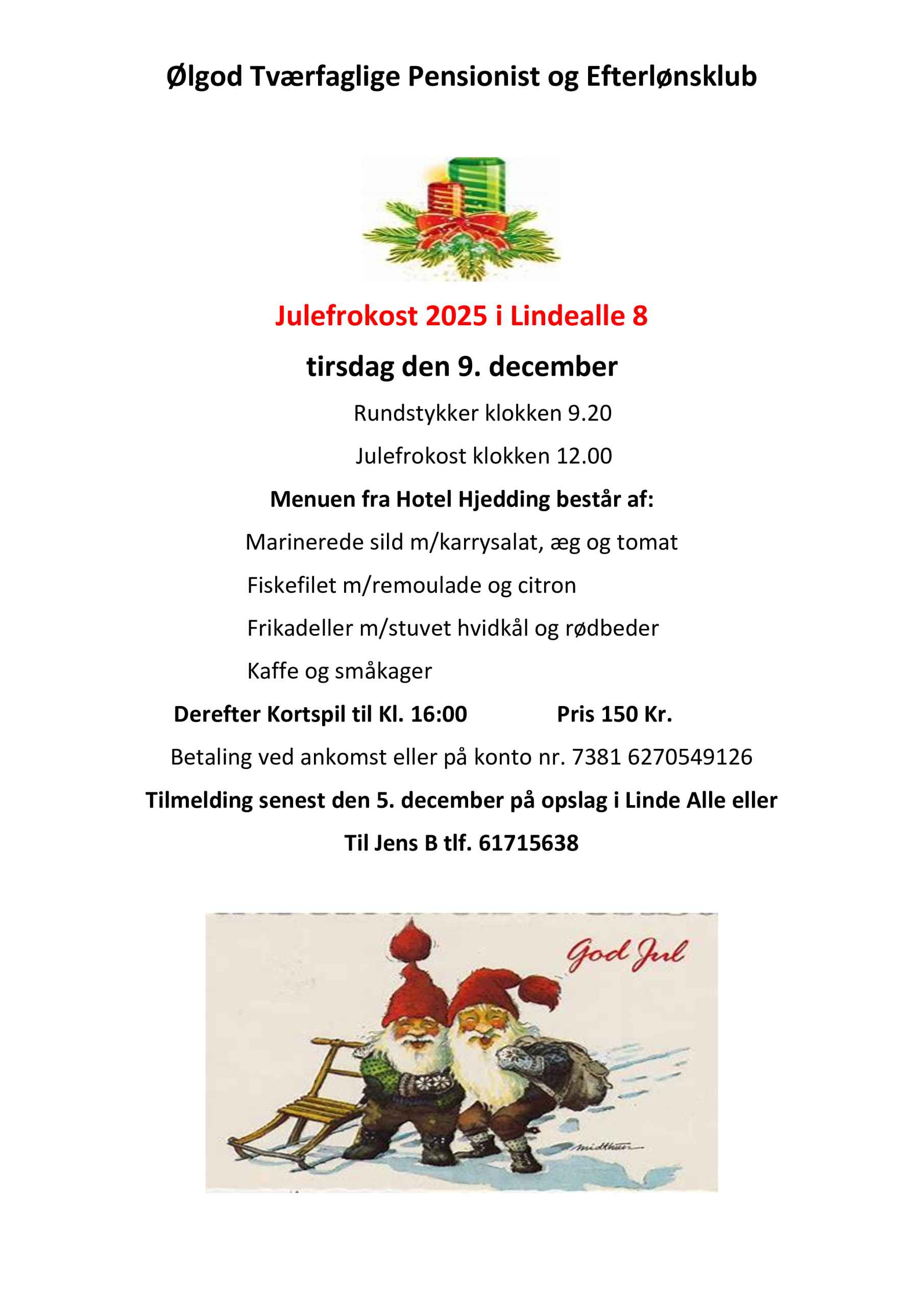 Julefrokost - Ølgod Tværfaglige Pensionist og Efterlønsklub