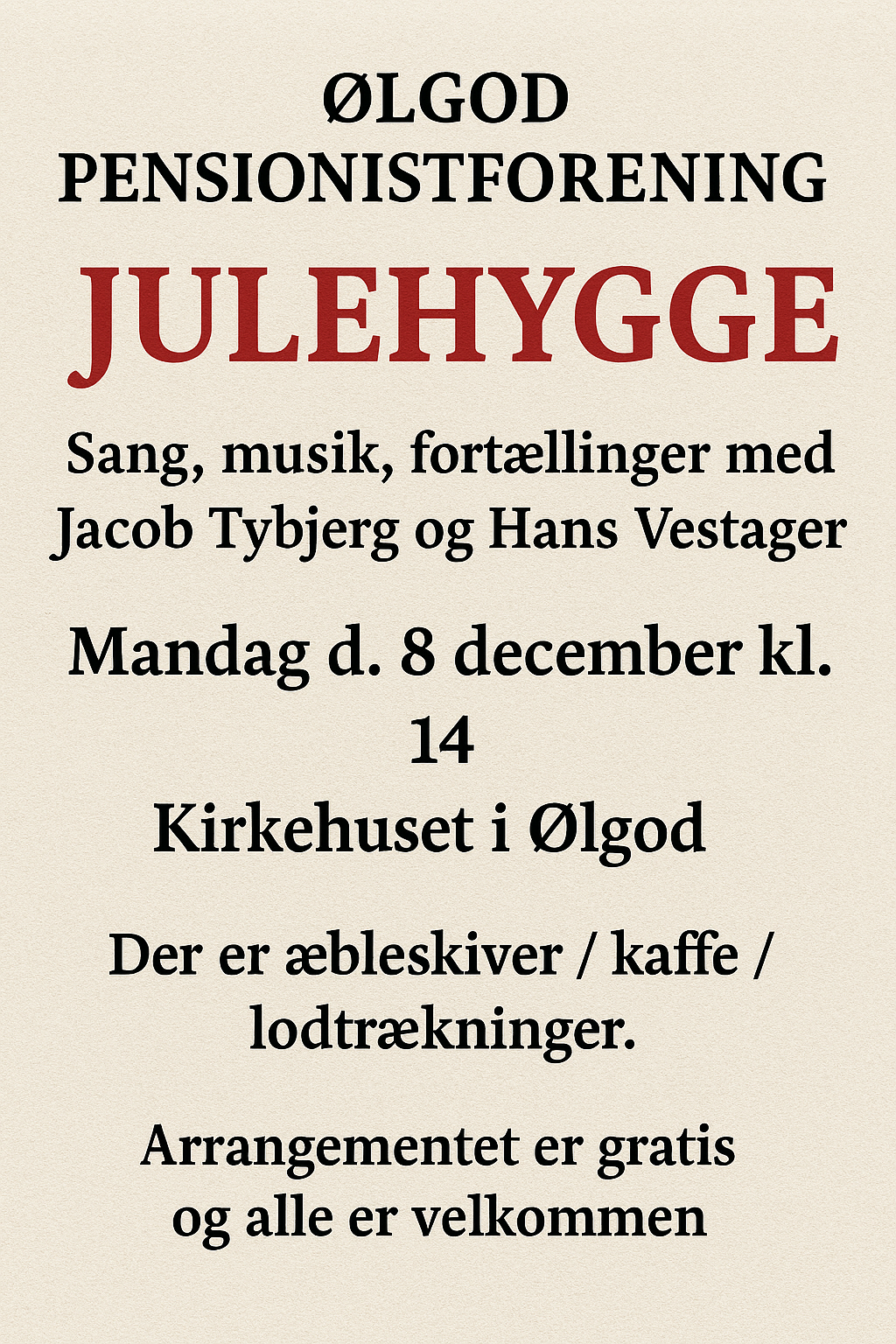 JULEHYGGE - Sang, musik, fortællinger med Jacob Tybjerg og Hans Vestager