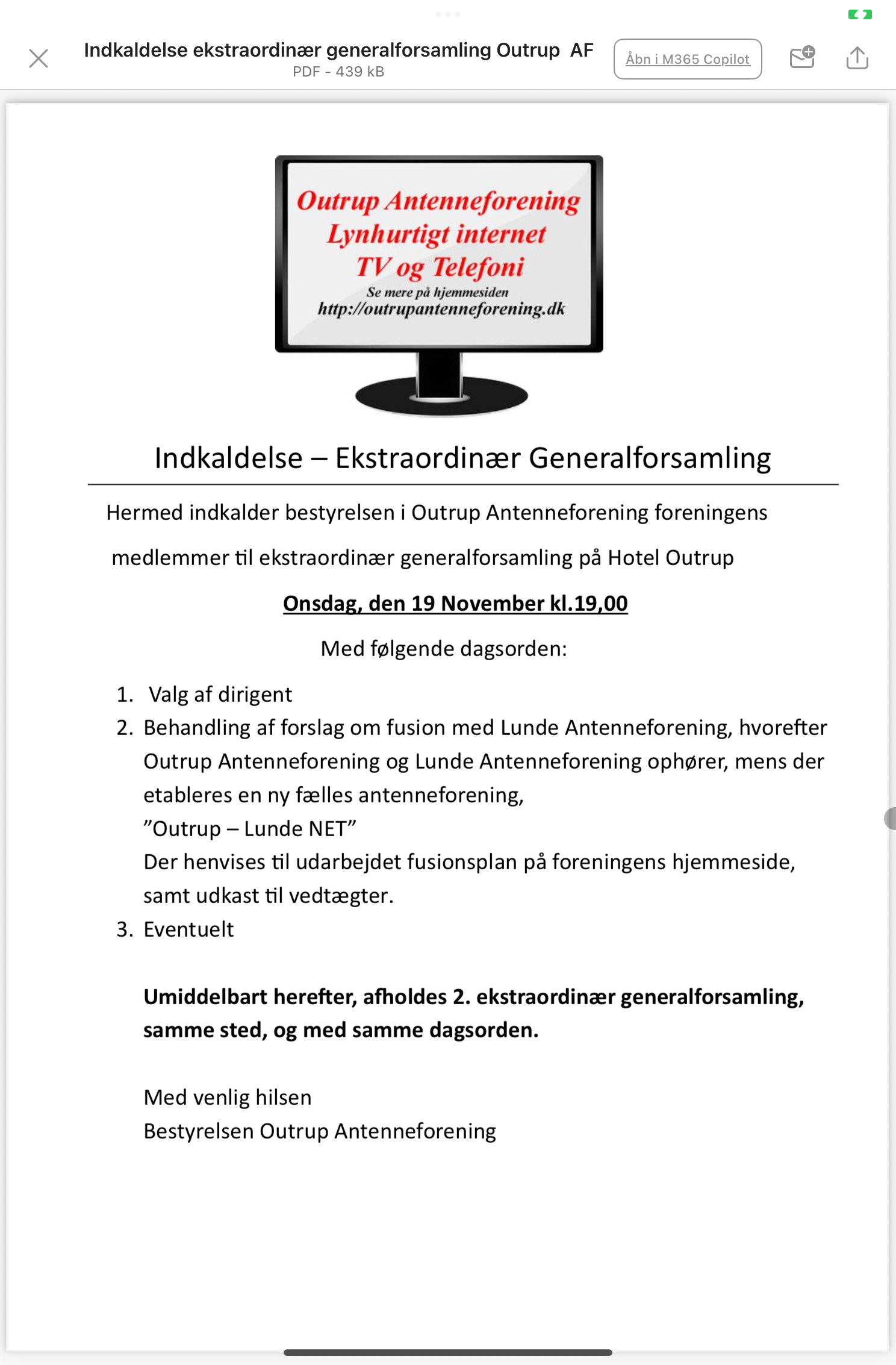 Ekstraordinær generalforsamling om fusion