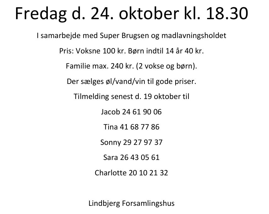 Lindbjerg Forsamlingshus holder Køkken-fri aften