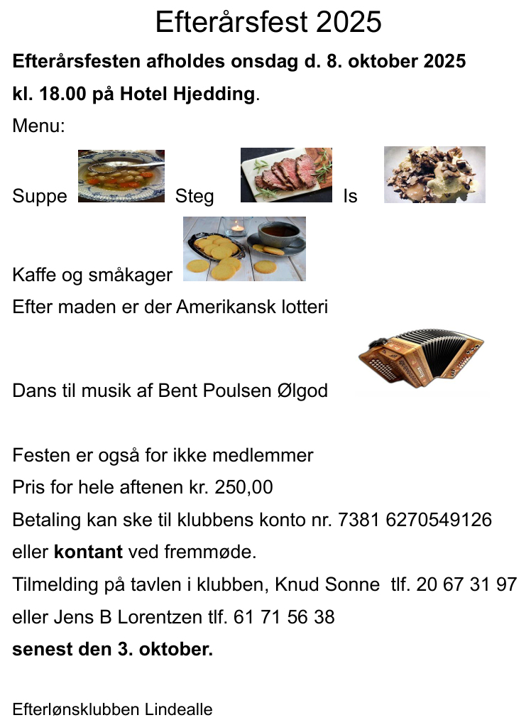 Efterårsfest 2025 - Efterlønsklubben Lindealle
