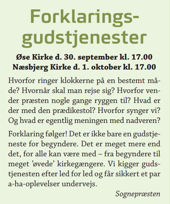 Forklaringsgudstjeneste ons 1. okt. kl 17.00