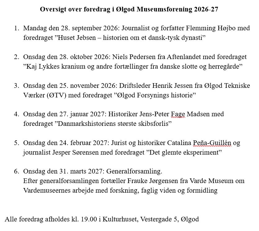 Foredrag med driftsleder Henrik Jessen fra Ølgod Tekniske Værker (ØTV) med foredraget ”Ølgod Forsynings historie.