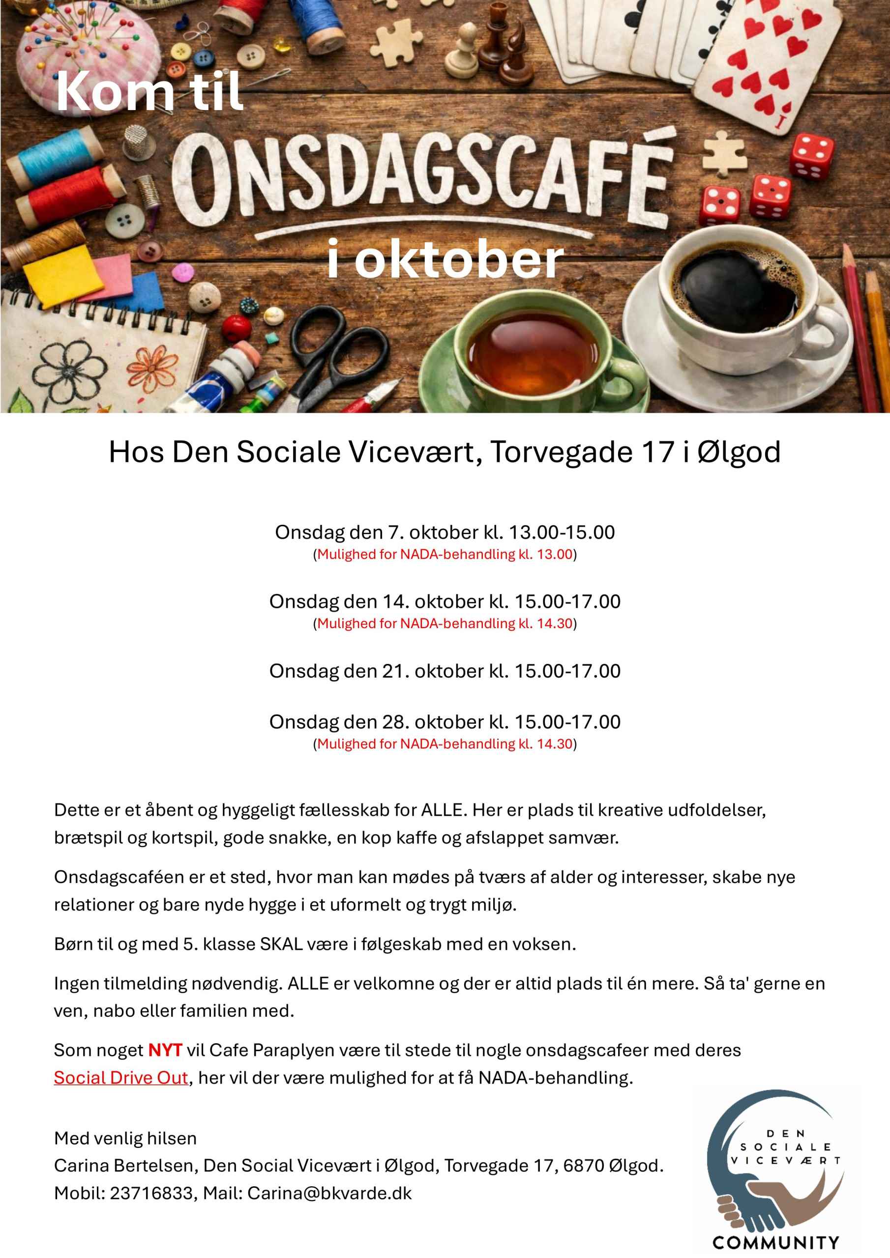 Onsdagscafé med mulighed for NADA-behandling