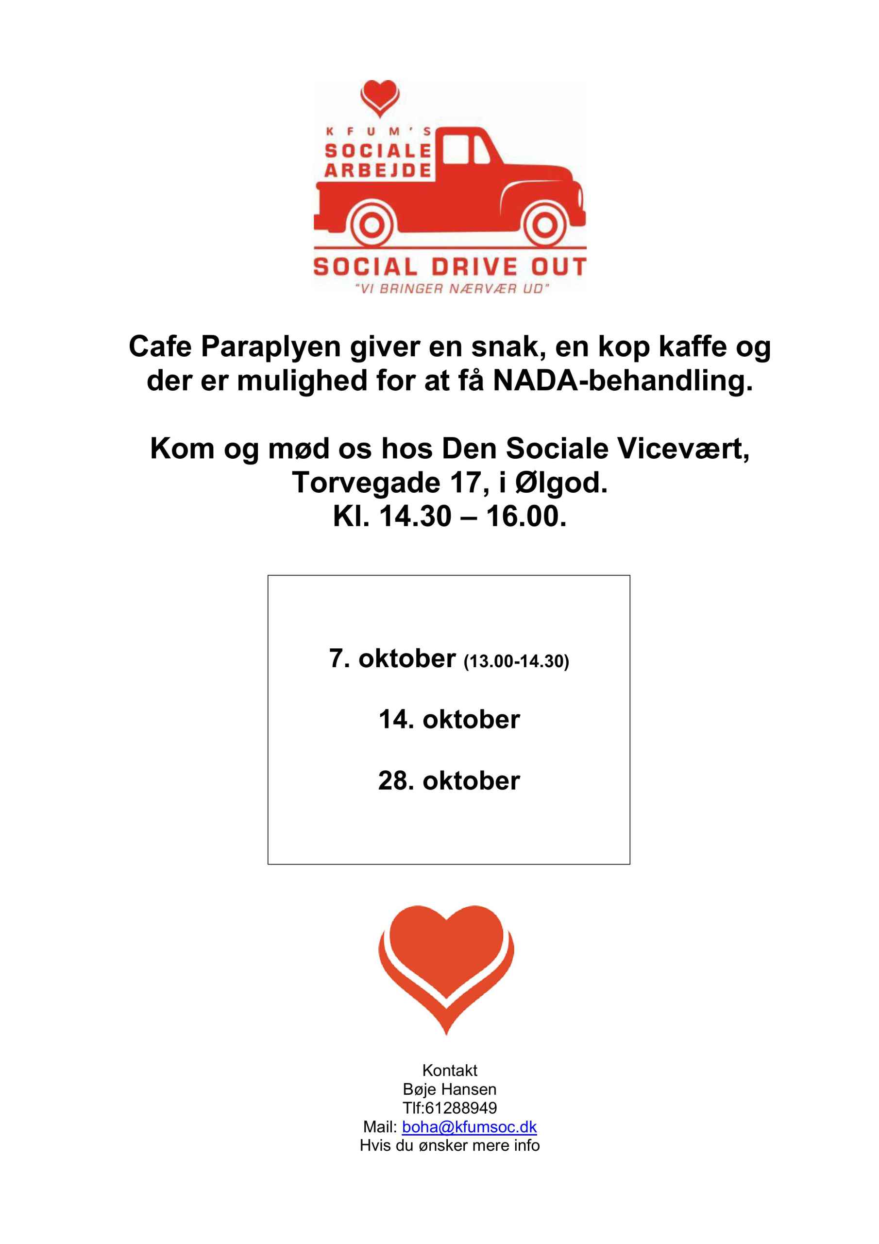 Cafe Paraplyen giver en snak, en kop kaffe og der er mulighed for at få NADA-behandling.